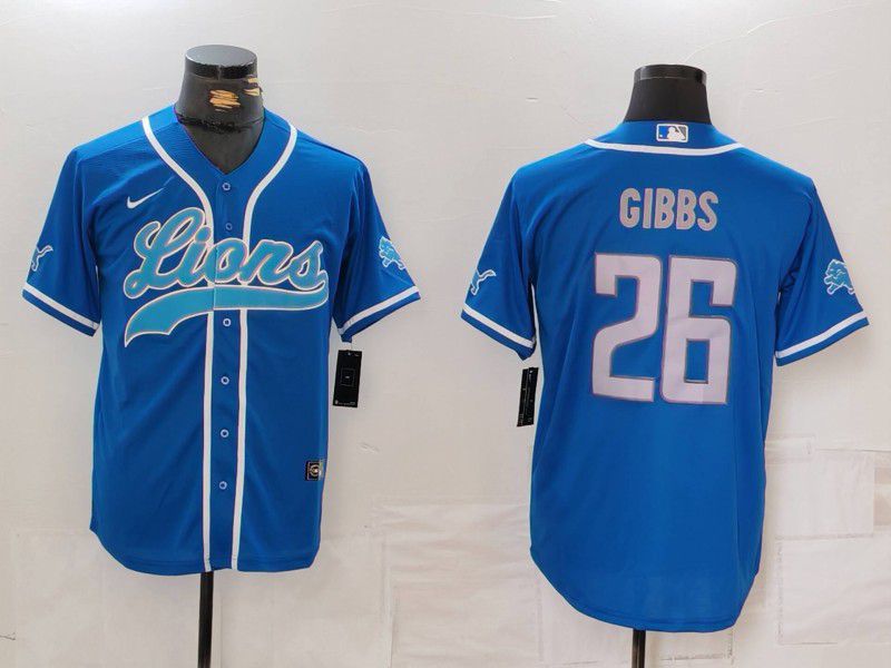 Men Detroit Lions #26 Gibbs Blue Second generation joint name 2024 Nike Limited NFL Jersey style 3